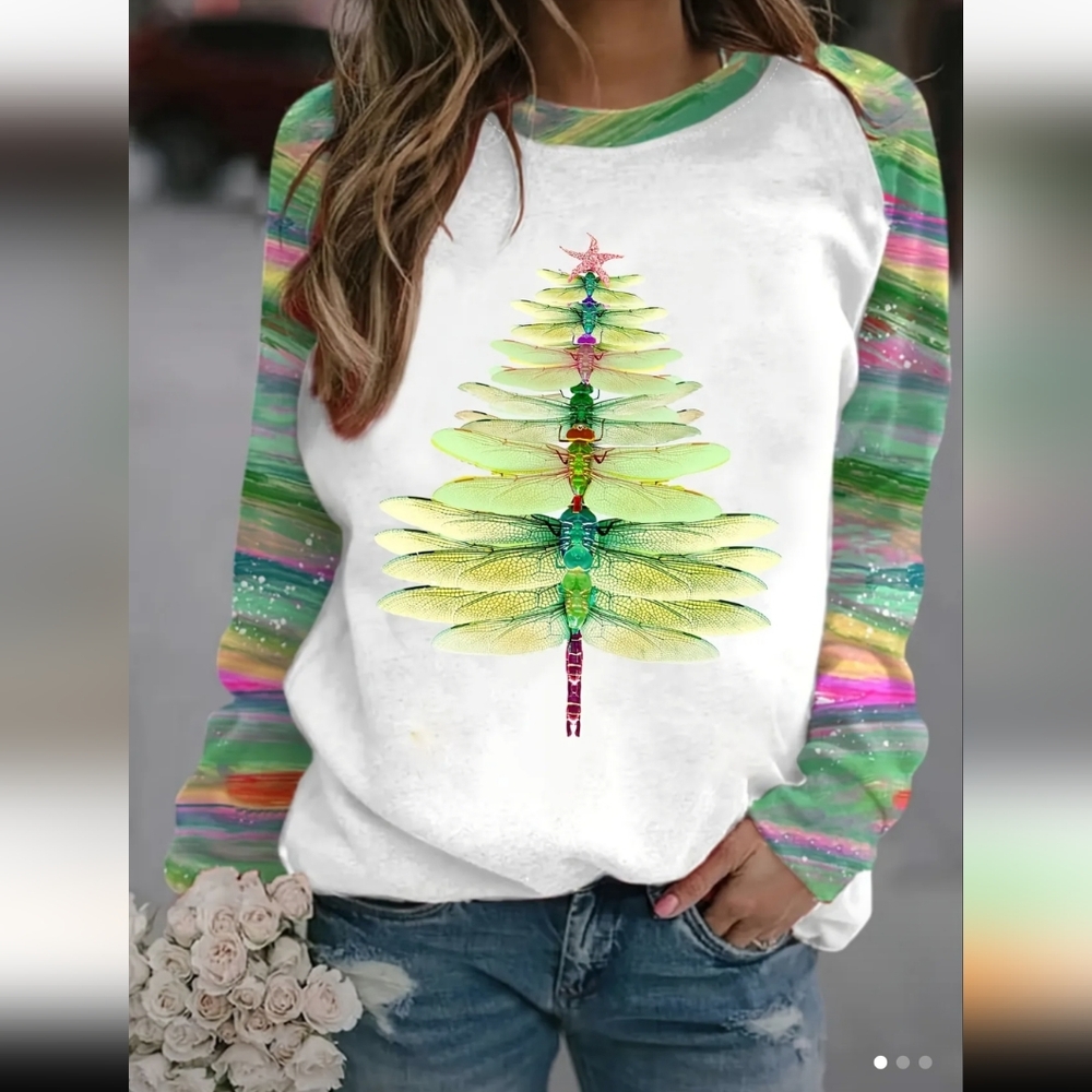 Last One Bohemian Dragonfly Christmas Tree Sweater /Sweatshirt Must Bundle - Picture 1 of 6